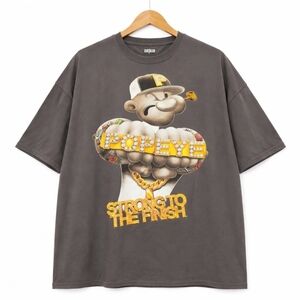 Popeye Graphic Tee 3XL Gray Strong To The Finish Cartoon Streetwear